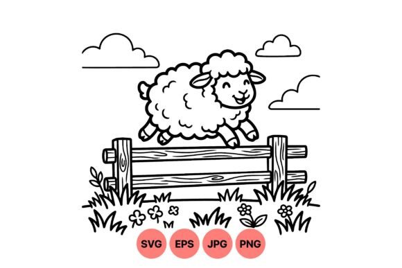 Download Cute Jumping Sheep Line Art - Sheep line art Collection
