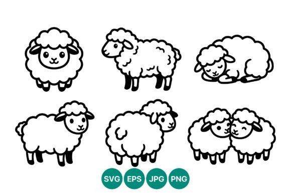 Download Cute Sheep Line Art Set - Sheep line art Collection